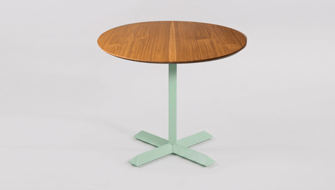reddie-raw round 60dia x 75H *cm / Solid Reclaimed Teak Wood~Natural / Metal~Mint Andi Pedestal Table