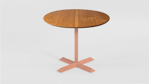 reddie-raw round 60dia x 75H *cm / Solid Reclaimed Teak Wood~Natural / Metal~Pink Andi Pedestal Table