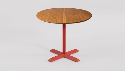 reddie-raw round 60dia x 75H *cm / Solid Reclaimed Teak Wood~Natural / Metal~Red Andi Pedestal Table