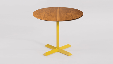 reddie-raw round 60dia x 75H *cm / Solid Reclaimed Teak Wood~Natural / Metal~Yellow Andi Pedestal Table