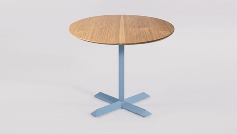 reddie-raw round 60dia x 75H *cm / Solid Reclaimed Teak Wood~Oak / Metal~Blue Andi Pedestal Table