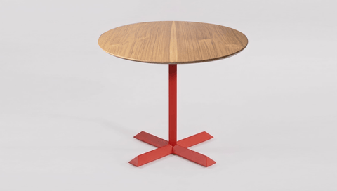 reddie-raw round 60dia x 75H *cm / Solid Reclaimed Teak Wood~Oak / Metal~Red Andi Pedestal Table
