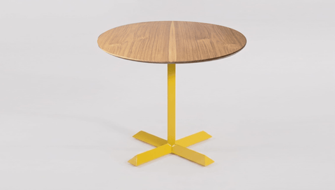 reddie-raw round 60dia x 75H *cm / Solid Reclaimed Teak Wood~Oak / Metal~Yellow Andi Pedestal Table