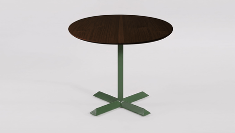 reddie-raw round 60dia x 75H *cm / Solid Reclaimed Teak Wood~Walnut / Metal~Green Andi Pedestal Table