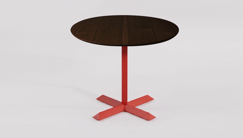 reddie-raw round 60dia x 75H *cm / Solid Reclaimed Teak Wood~Walnut / Metal~Red Andi Pedestal Table