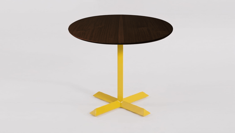 reddie-raw round 60dia x 75H *cm / Solid Reclaimed Teak Wood~Walnut / Metal~Yellow Andi Pedestal Table