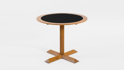 reddie-raw round 60dia x 75H *cm / Laminate with Solid Reclaimed Teak Wood Edge~Black / Solid Reclaimed Teak Wood~Oak Andi Pedestal Table Wood
