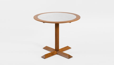 reddie-raw round 60dia x 75H *cm / Laminate with Solid Reclaimed Teak Wood Edge~Marshmallow White / Solid Reclaimed Teak Wood~Natural Andi Pedestal Table Wood