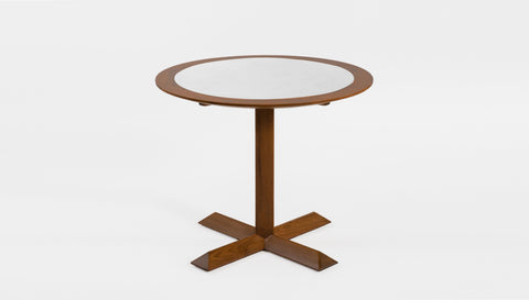 reddie-raw round 60dia x 75H *cm / Laminate with Solid Reclaimed Teak Wood Edge~Marshmallow White / Solid Reclaimed Teak Wood~Walnut Andi Pedestal Table Wood