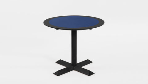 reddie-raw round 60dia x 75H *cm / Laminate with Solid Reclaimed Teak Wood Edge~Royal Blue / Solid Reclaimed Teak Wood~Black Andi Pedestal Table Wood