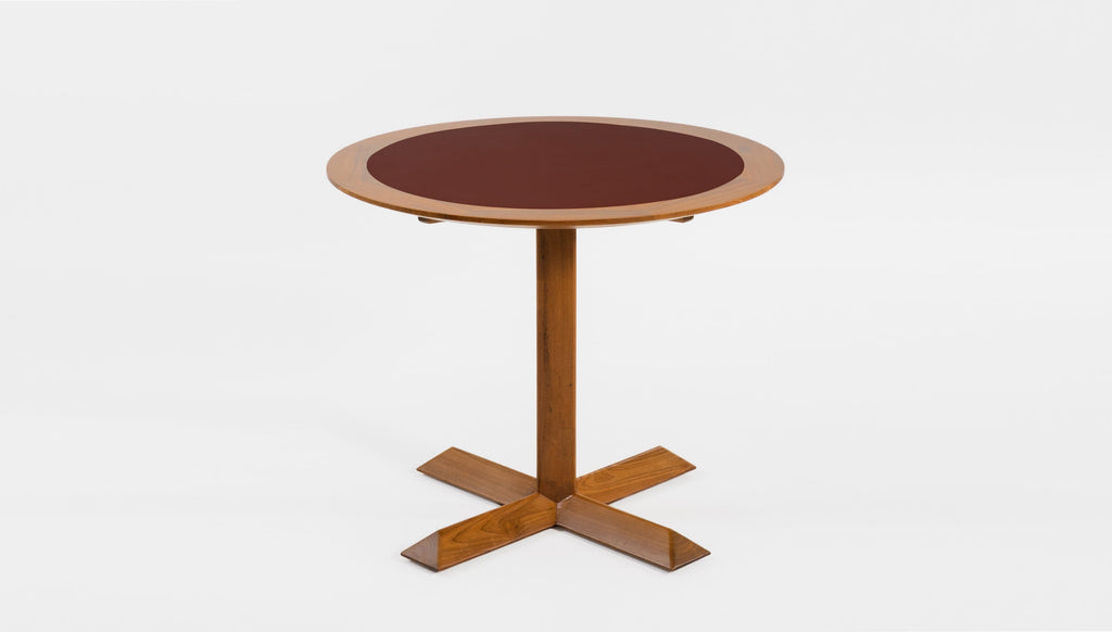 reddie-raw round 60dia x 75H *cm / Laminate with Solid Reclaimed Teak Wood Edge~Spanish brown / Solid Reclaimed Teak Wood~Natural Andi Pedestal Table Wood