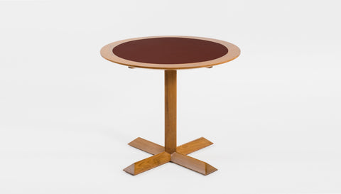 reddie-raw round 60dia x 75H *cm / Laminate with Solid Reclaimed Teak Wood Edge~Spanish brown / Solid Reclaimed Teak Wood~Oak Andi Pedestal Table Wood