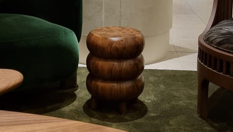 reddie-raw round side table 35DIA X 45H / Solid Reclaimed Teak Wood~Natural Blob 1 Stool