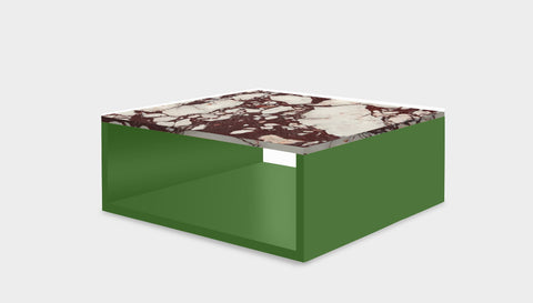 reddie-raw square coffee table 90 x 90 x 35H *cm / Stone~Calacatta Viola / Metal~Green Bob Coffee Table Square