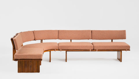 reddie-raw sofa 281W x 191D x 72 (42H seat) *cm SOFA TOTAL / 100% Wool Fabric~Textile 23 413  orange stripe / Solid Reclaimed Teak Wood~Natural Bob Lounge Modular