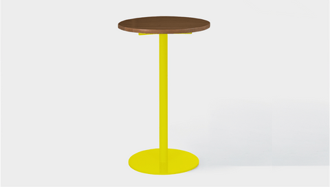 reddie-raw round cafe/bar table 60dia x 100H *cm (bar height) / Solid Reclaimed Teak Wood~Walnut / Metal~Yellow Bob Pedestal Cafe & Bar Table (2 heights)