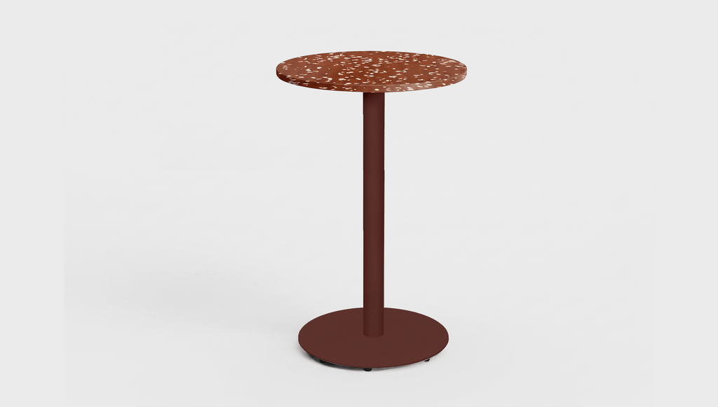 reddie-raw round cafe/bar table 60 dia x 100H *cm (bar height) / Recycled Plastic~Rust / Metal~Rust Bob Pedestal Table Cafe & Bar Table - Recycled Bottle Tops (2 heights)