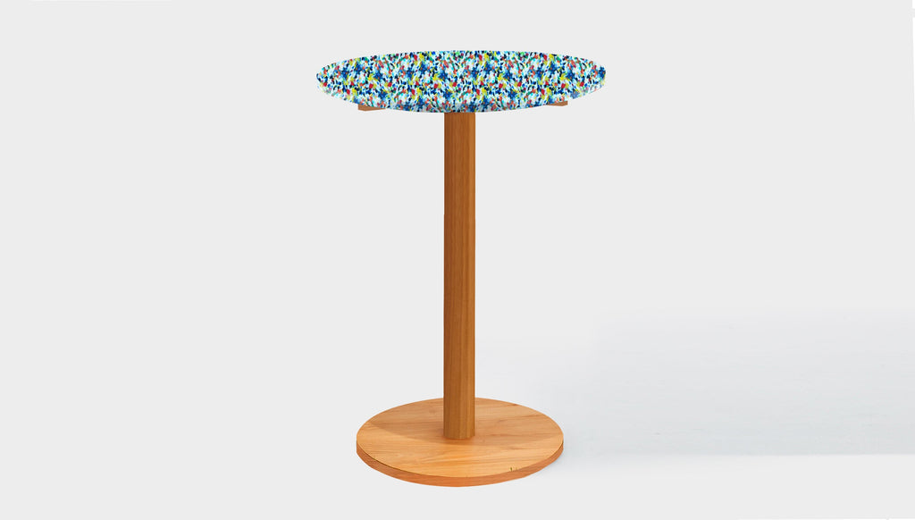 reddie-raw round 60 dia x 100H *cm / Recycled Bottle Tops~Freckles / Solid Reclaimed Wood Teak~Natural Bob Pedestal Table Cafe & Bar Table- Recycled Bottle Tops (2 heights)