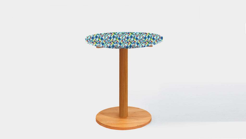 reddie-raw round 60dia x 75H *cm / Recycled Bottle Tops~Freckles / Solid Reclaimed Wood Teak~Natural Bob Pedestal Table Cafe & Bar Table- Recycled Bottle Tops (2 heights)