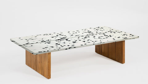 reddie-raw outdoor coffee table ( 60W x 120D x  35H) *cm / Recycled Plastic~Dalmation / Solid Reclaimed Teak Wood~Natural Bob Recycled Plastic Coffee Table