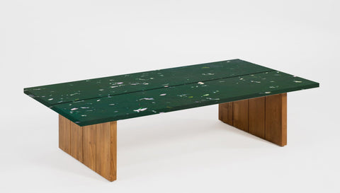 reddie-raw outdoor coffee table ( 60W x 120D x  35H) *cm / Recycled Plastic~Forest / Solid Reclaimed Teak Wood~Natural Bob Recycled Plastic Coffee Table