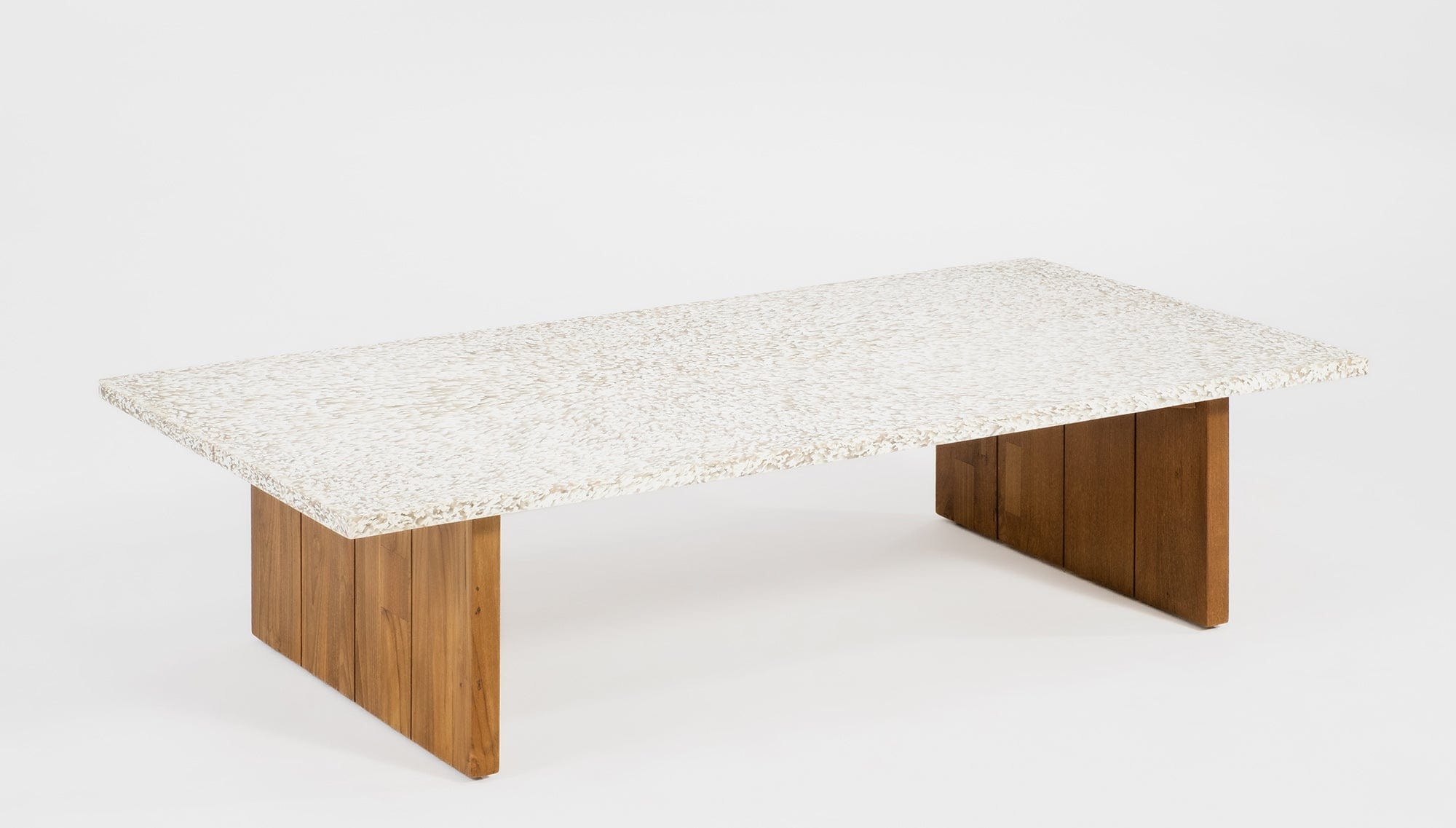 reddie-raw outdoor coffee table ( 60W x 120D x  35H) *cm / Recycled Plastic~Pearl / Solid Reclaimed Teak Wood~Natural Bob Recycled Plastic Coffee Table