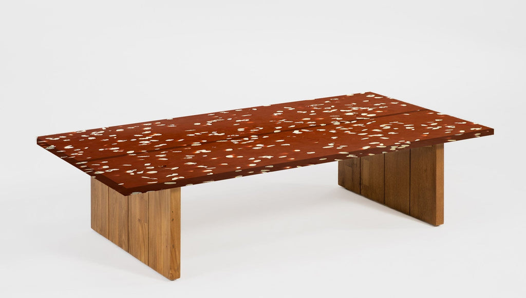 reddie-raw outdoor coffee table ( 60W x 120D x  35H) *cm / Recycled Plastic~Rust / Solid Reclaimed Teak Wood~Natural Bob Recycled Plastic Coffee Table