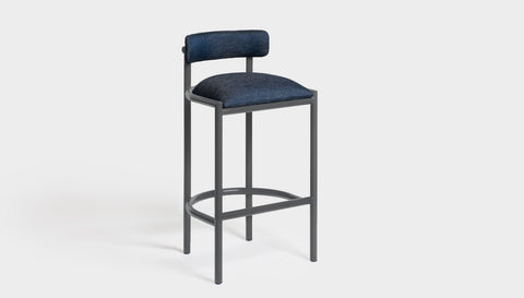 reddie-raw bar stool 50W x 46D x 96H *cm (75H seat height crushed) / Metal~Grey / Fabric~Davano Cobalt Cinta Bar Stool - Metal