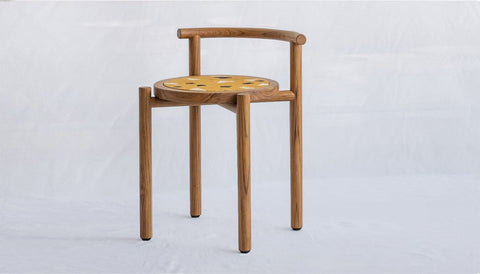 reddie-raw stool 43W x 43D x 59H *cm (45 seat height) / COMBO~Ochre / Solid Reclaimed Teak Wood~Natural Cinta Cafe Stool