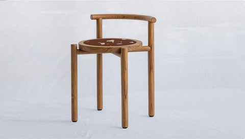 reddie-raw stool 43W x 43D x 59H *cm (45 seat height) / COMBO~Plum / Solid Reclaimed Teak Wood~Natural Cinta Cafe Stool