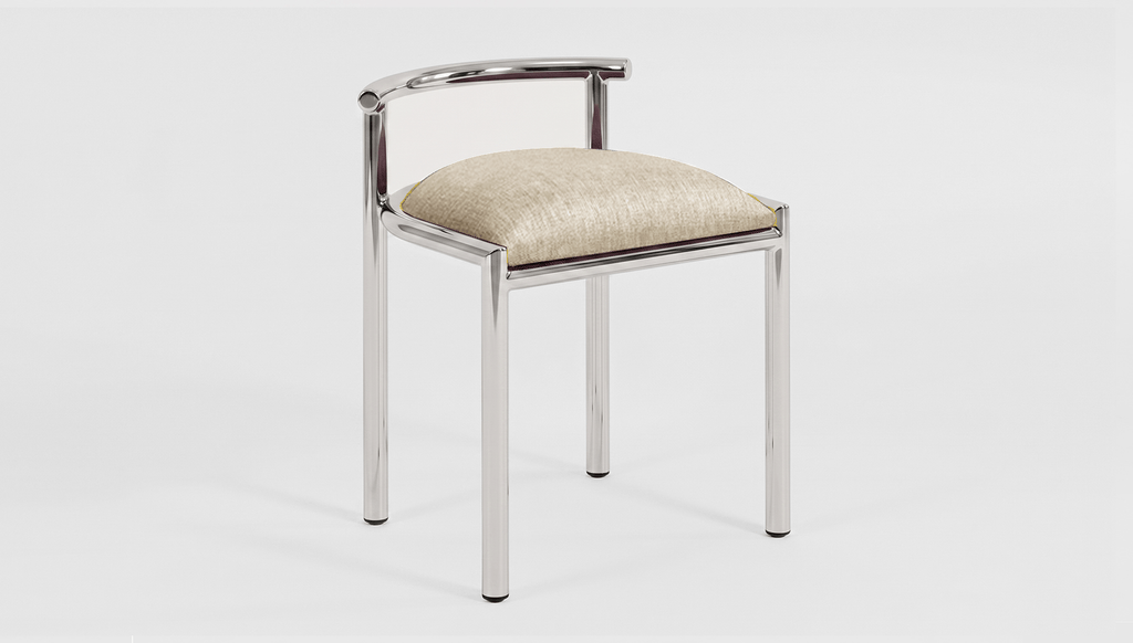 reddie-raw stool 45W x 43D x 59H *cm (46 seat height crushed) / Fabric~Davano Paper Bank / Metal~Stainless Steel Cinta Cafe Stool - Stainless