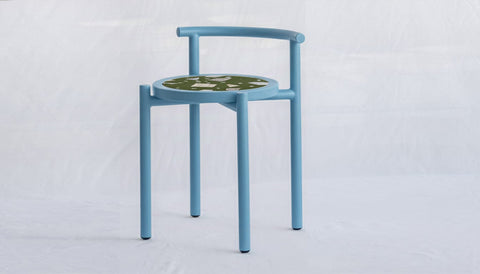 reddie-raw stool 45W x 43D x 59H *cm (45 seat height) / Collab~Green / Metal~Blue Cinta COLLAB