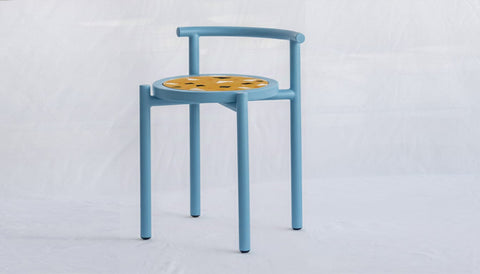 reddie-raw stool 45W x 43D x 59H *cm (45 seat height) / Collab~Yellow / Metal~Blue Cinta COLLAB