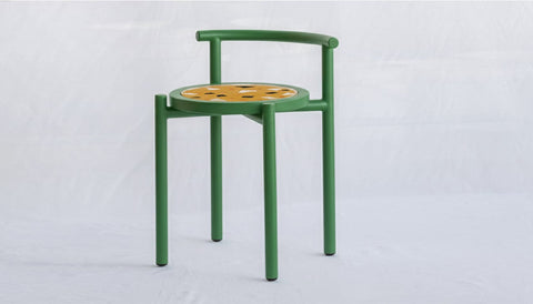 reddie-raw stool 45W x 43D x 59H *cm (45 seat height) / Collab~Yellow / Metal~Green Cinta COLLAB