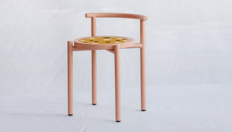 reddie-raw stool 45W x 43D x 59H *cm (45 seat height) / Collab~Yellow / Metal~Pink Cinta COLLAB