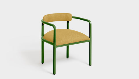 reddie-raw dining chair 61W x 56D x 69H *cm (45H seat height crushed) / Metal~Green / Fabric~Blush Curry Cinta metal arm chair
