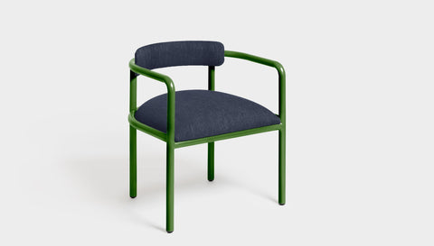reddie-raw dining chair 61W x 56D x 69H *cm (45H seat height crushed) / Metal~Green / Fabric~Blush Navy Cinta metal arm chair