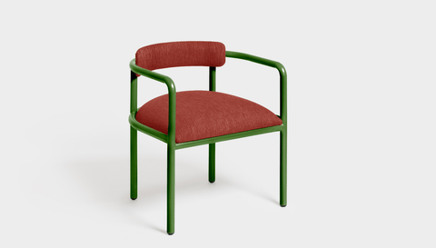 reddie-raw dining chair 61W x 56D x 69H *cm (45H seat height crushed) / Metal~Green / Fabric~Davano Sangria Cinta metal arm chair
