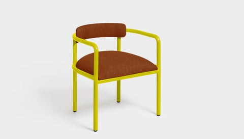 reddie-raw dining chair 61W x 56D x 69H *cm (45H seat height crushed) / Metal~Yellow / Fabric~Blush Rust Cinta metal arm chair