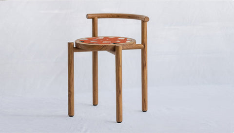 reddie-raw stool 43W x 43D x 59H *cm (45 seat height) / COMBO~Clay / Solid Reclaimed Teak Wood~Natural COMBO | Cinta Cafe Stool