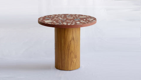 reddie-raw round 90dia x 76H *cm / COMBO~Clay / Solid Reclaimed Teak Wood~Natural Dora Drum Table Round