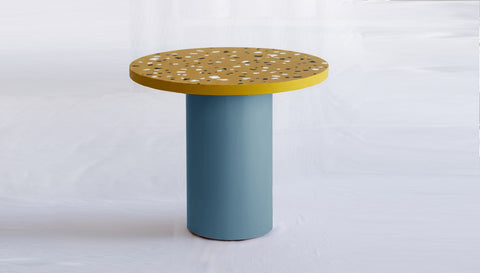 reddie-raw round 100dia x 75H *cm / Collab~Yellow / Metal~Blue Dora Drum Table Round - COLLAB