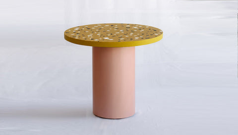 reddie-raw round 100dia x 75H *cm / Collab~Yellow / Metal~Pink Dora Drum Table Round - COLLAB