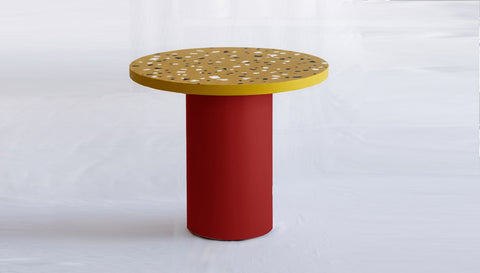 reddie-raw round 100dia x 75H *cm / Collab~Yellow / Metal~Red Dora Drum Table Round - COLLAB