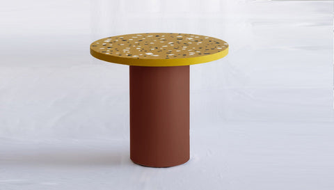 reddie-raw round 100dia x 75H *cm / Collab~Yellow / Metal~Rust Dora Drum Table Round - COLLAB
