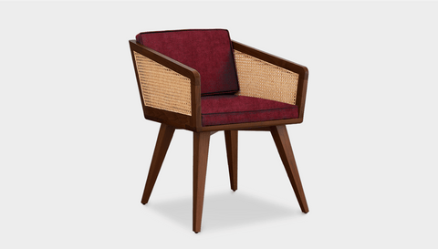 reddie-raw dining chair 57W x 60D x 74H *cm (46H seat) / Solid Reclaimed Teak Wood~Walnut / Fabric~Ambient Crimson Jay Rattan Chair
