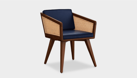 reddie-raw dining chair 57W x 60D x 74H *cm (46H seat) / Solid Reclaimed Teak Wood~Walnut / Leather~Navy Jay Rattan Chair