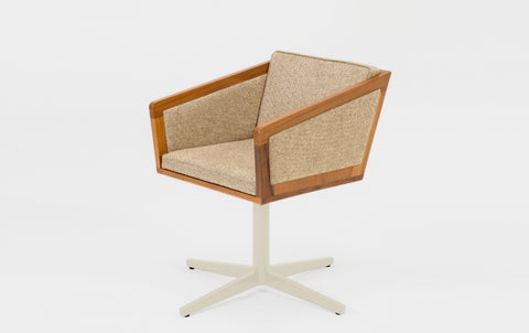 reddie-raw stool 50W x 48D x 72H *cm (45H seat height crushed) / Fabric~Davano Paper Bank / Reclaimed Solid Teak Wood/Metal~Cream Jay Swivel Chair