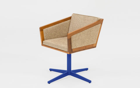 reddie-raw stool 50W x 48D x 72H *cm (45H seat height crushed) / Fabric~Davano Paper Bank / Reclaimed Solid Teak Wood/Metal~Navy Jay Swivel Chair