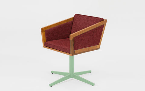 reddie-raw stool 50W x 48D x 72H *cm (45H seat height crushed) / Fabric~Davano Sangria / Reclaimed Solid Teak Wood/Metal~Mint Jay Swivel Chair